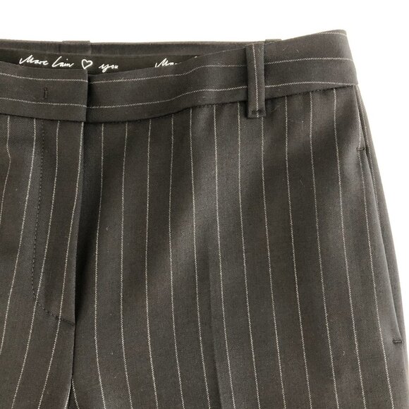 Marc Cain Wide Leg Wool+Poly Lined Cuffed Pinstripe Pants Blk & Gry Sz N4 (US10) - Picture 3 of 12